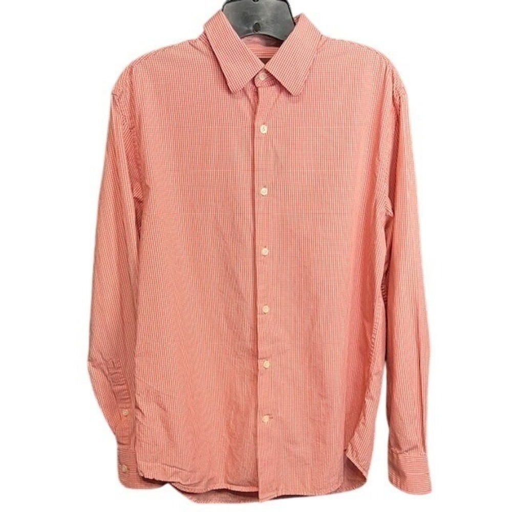 Perry Ellis Mens Salmon Checkered‎ Long Sleeve Button Up Shirt Casual Dress